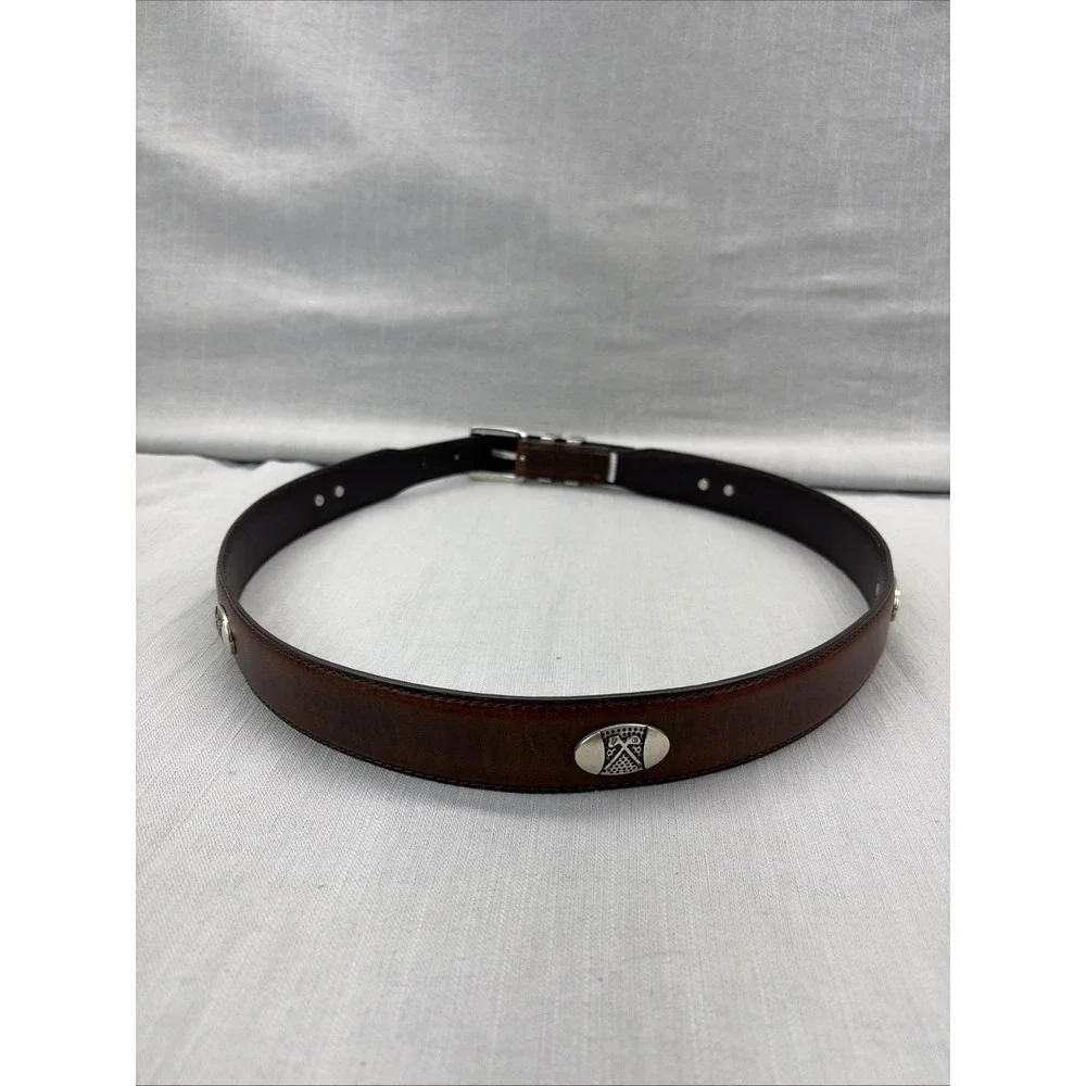Western Top Grain Leather Belt Silver Buckle Conchos Brown 1.25